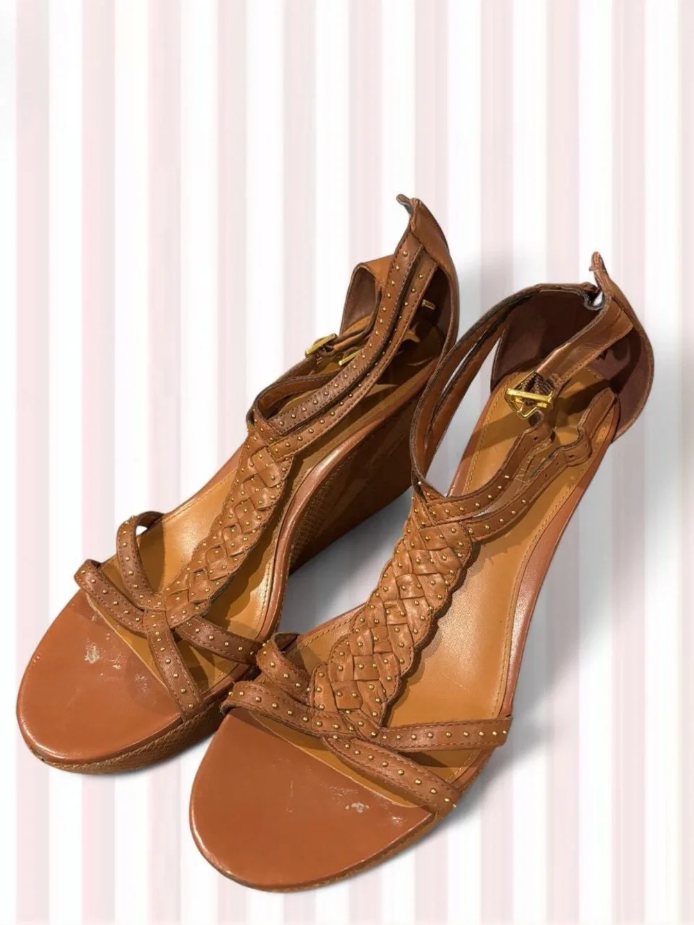 Lauren Ralph Lauren Brown Braided Wedge Sandals